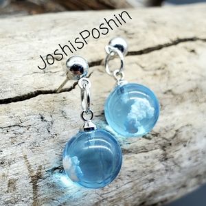 Silver handmade resin cloud stud earrings